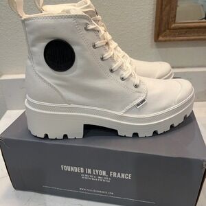 Palladium Pallabase Twill Women's Combat Boots Star White Size 9 New